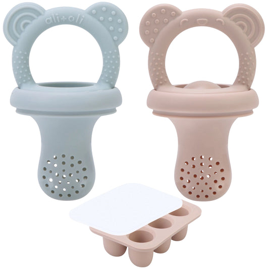 Silicone Food & Fruit Pacifier Feeder & Freezer Tray | Mist/Taupe