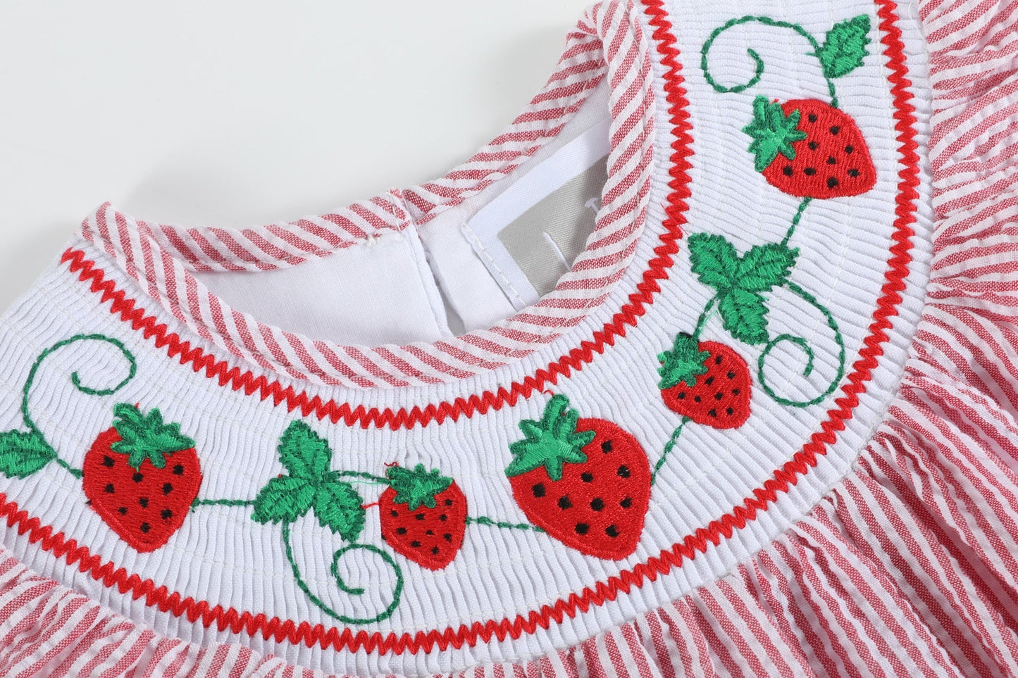 Seersucker Strawberry Smocked Romper