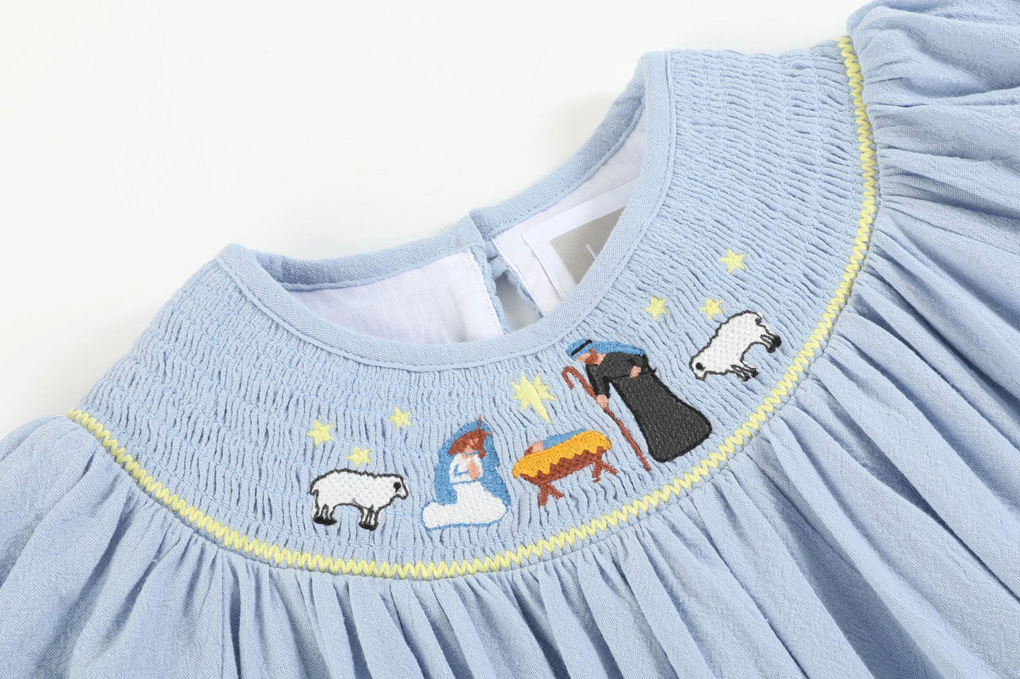 Nativity Smocked Bishop Sleeve Dress | Light Blue