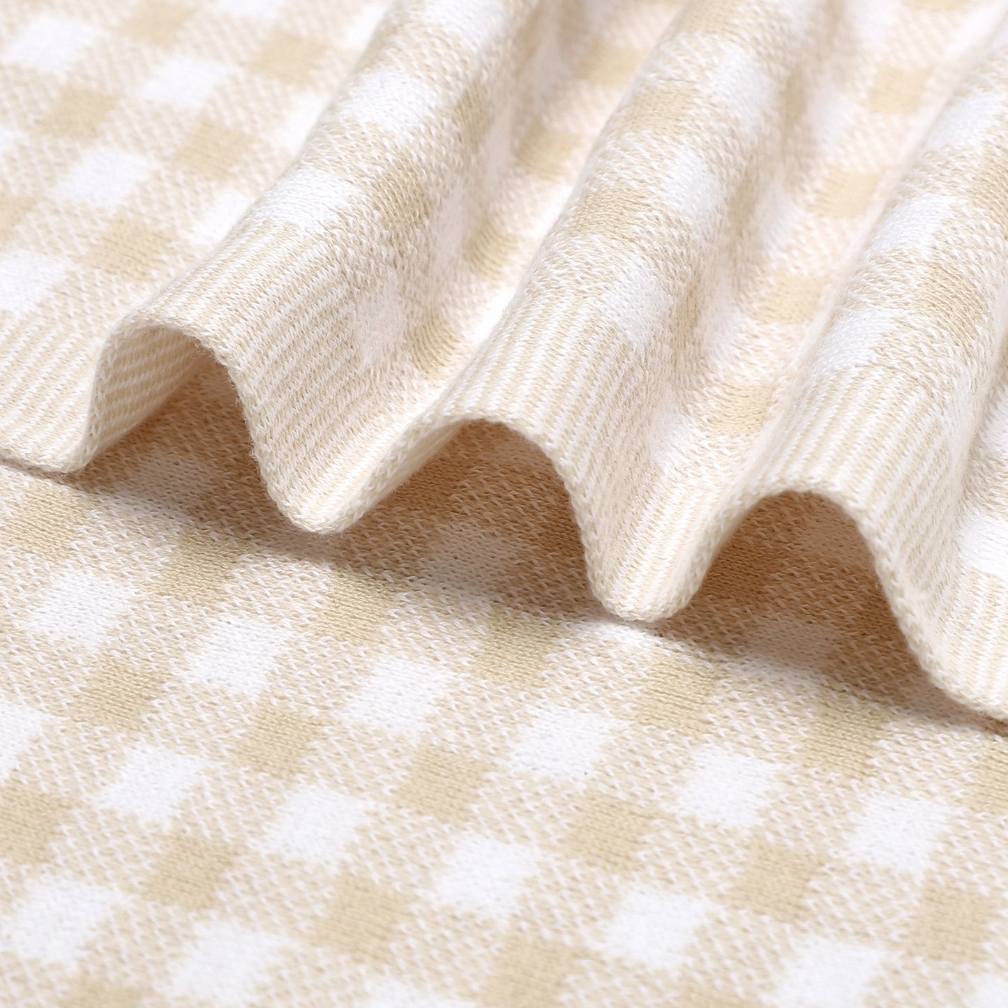 Luxury Cotton Swaddle Receiving Baby Blanket | Plaid | Beige