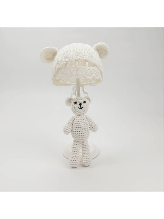 Snuggle Bear + Bonnet Set (0-3M ) | White