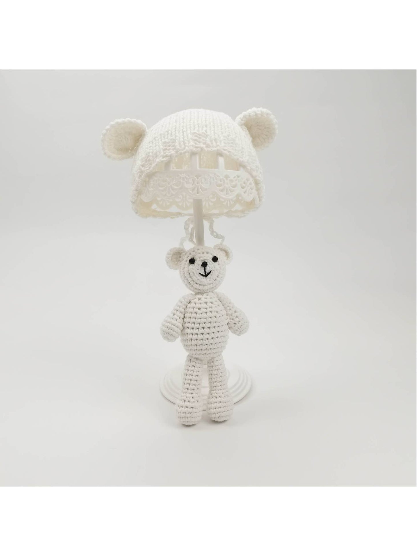 Snuggle Bear + Bonnet Set (0-3M ) | White