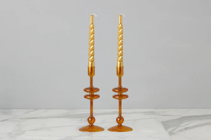 Amber Glass Candlestick | Small