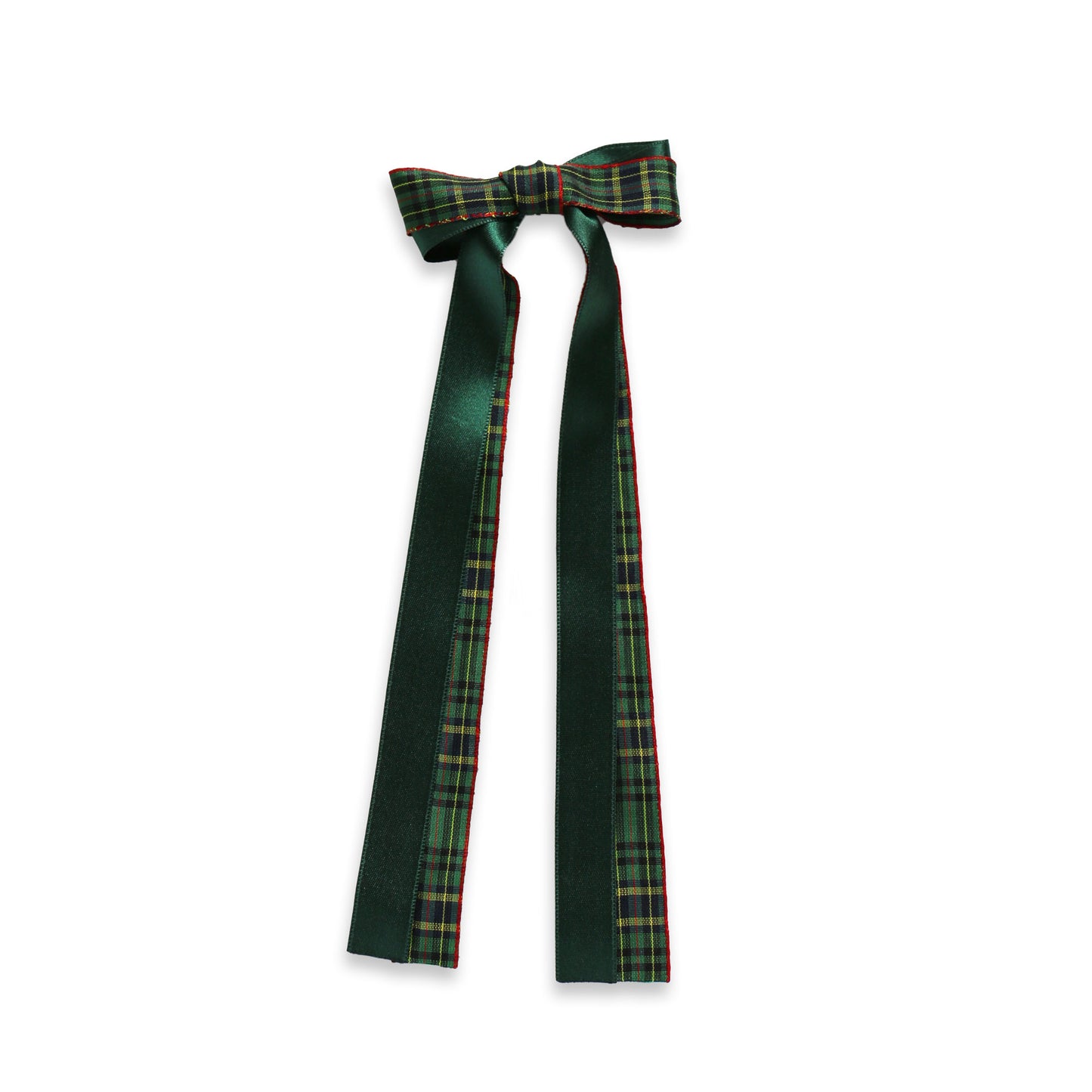 Tartan and Satin Long Tail Bow | 6.5 inches | Forest Green