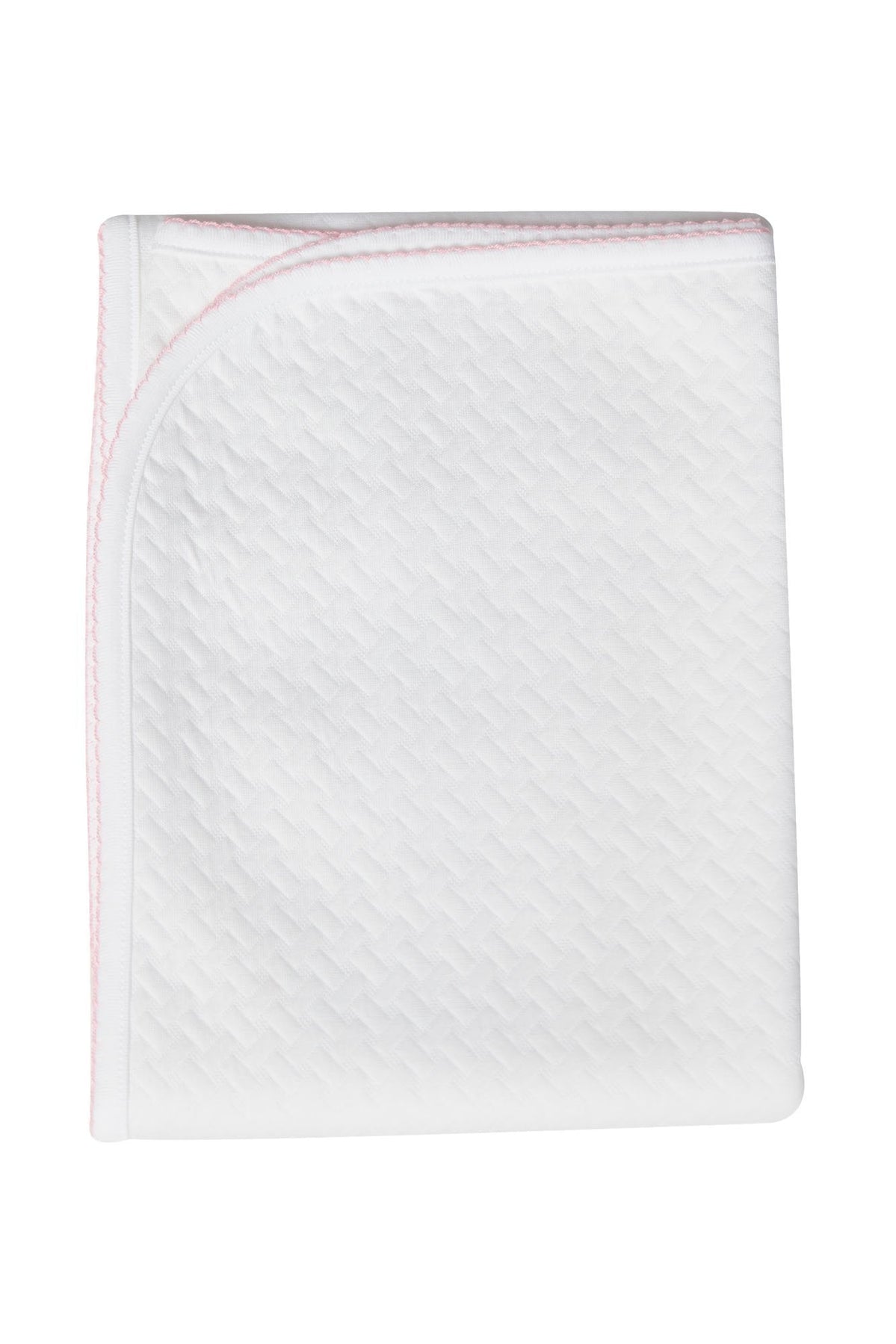 Basketweave Baby Blanket | Pink Picot Trim