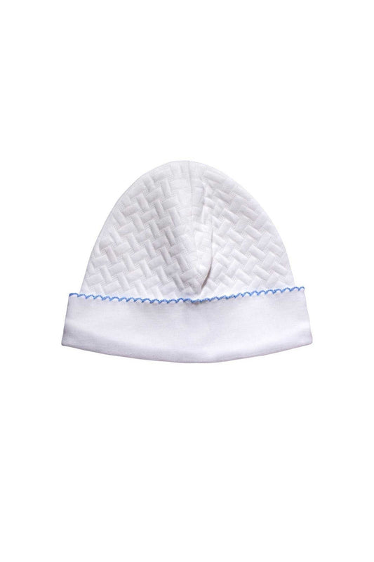 Basketweave Baby Hat | Blue Picot Trim