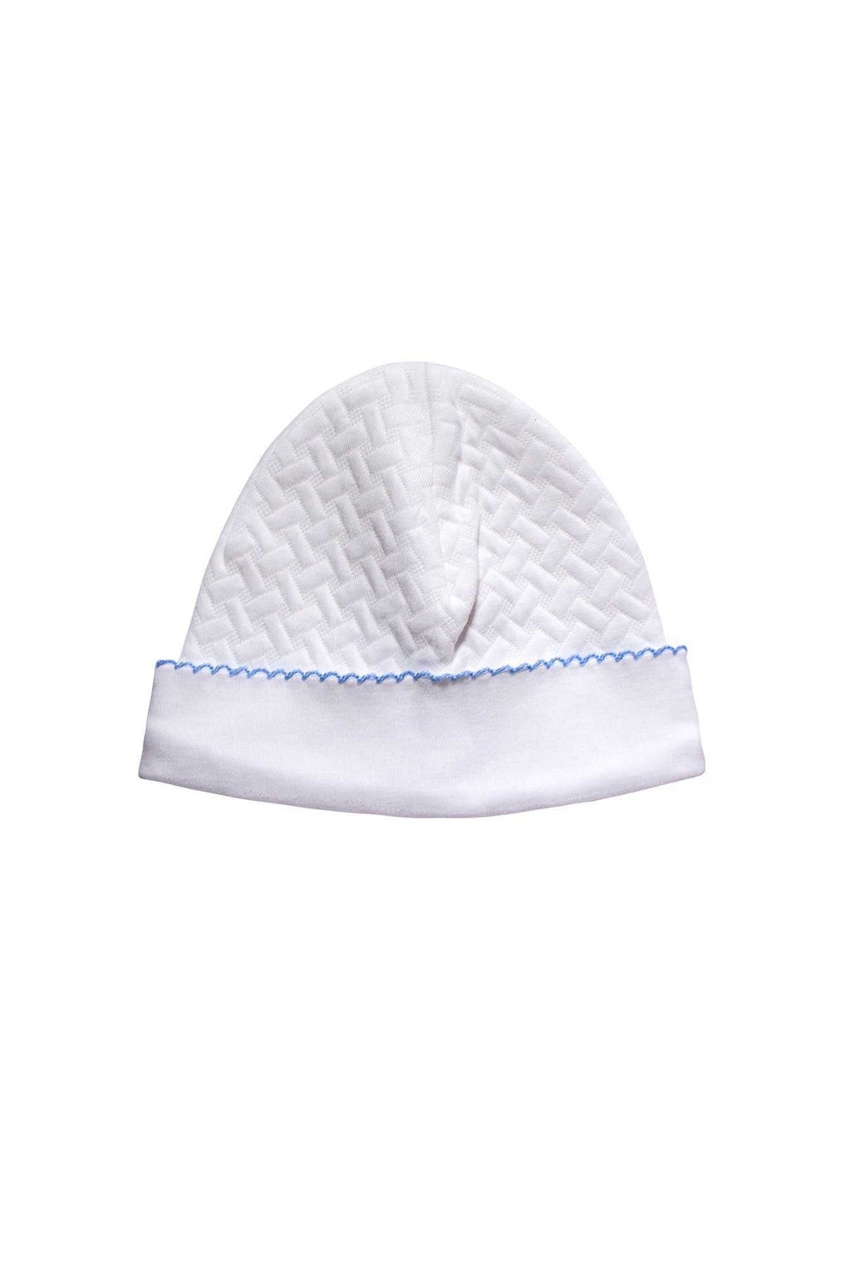 Basketweave Baby Hat | Blue Picot Trim