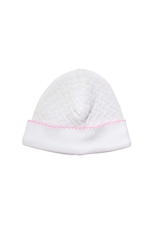 Basketweave Baby Hat | Pink Picot Trim