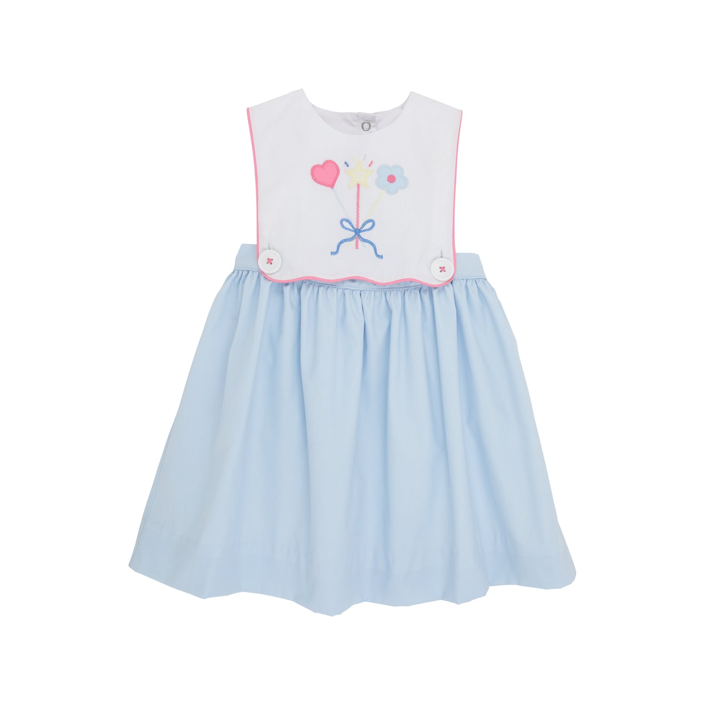 Brady Button In Dress | Worth Avenue White With Buckhead Blue And Wand Embroidery