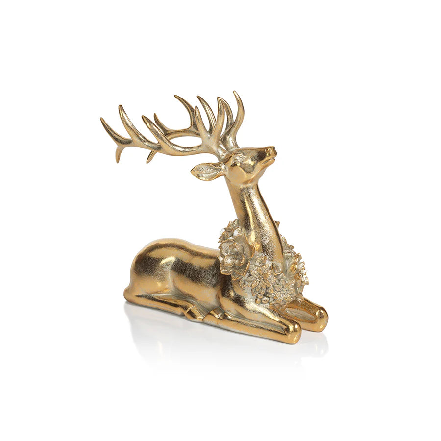 Golden Deer with Floral Wreath | Sitting