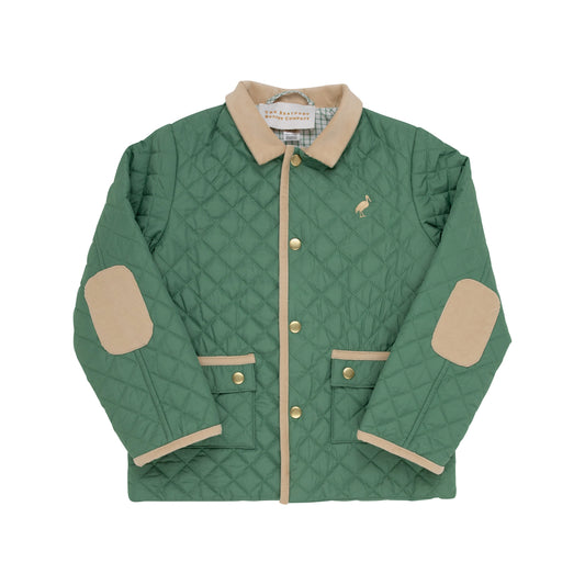 Caldwell Quilted Coat  | Gallatin Green With Brass Buttons & Keeneland Khaki Corduroy Collar