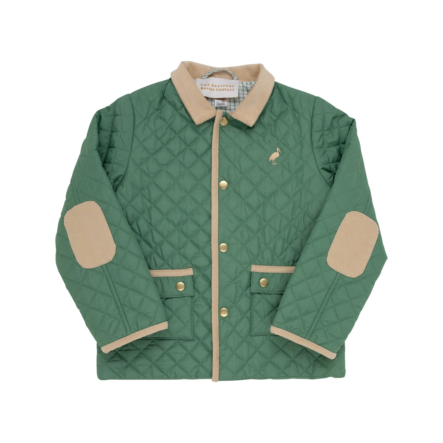 Caldwell Quilted Coat  | Gallatin Green With Brass Buttons & Keeneland Khaki Corduroy Collar