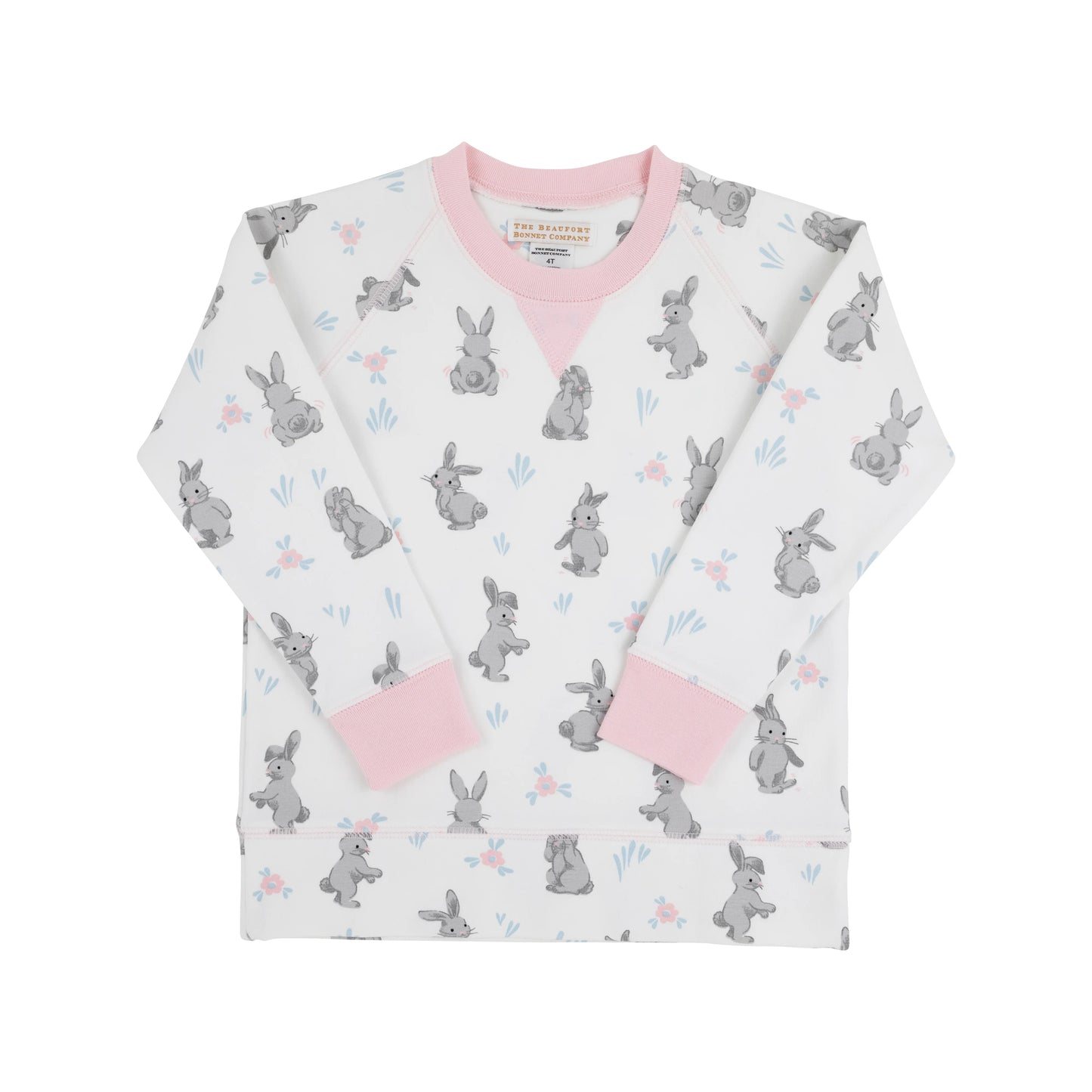 Cassidy Comfy Crewneck | Broad St. Bunnies (Pink) with Palm Beach Pink