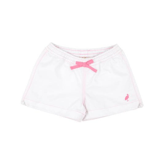 Cheryl Shorts | Worth Avenue White With Hamptons Hot Pink Stitching & Stork