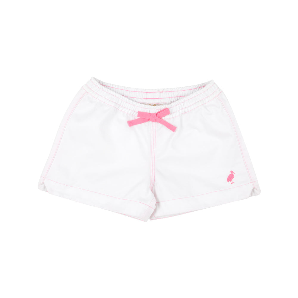 Cheryl Shorts | Worth Avenue White With Hamptons Hot Pink Stitching & Stork