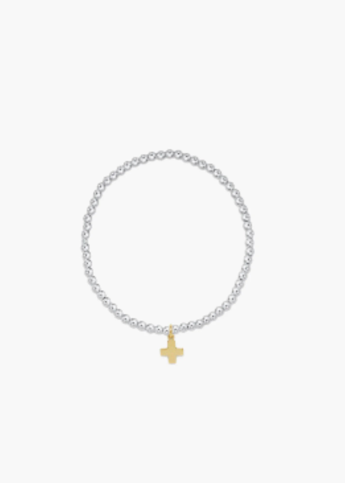 Classic Sterling Mixed Metal 3mm Bead Bracelet - Signature Cross Gold Charm