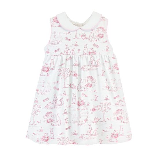 Pink Toile Bunnies Dress w/ Round Collar