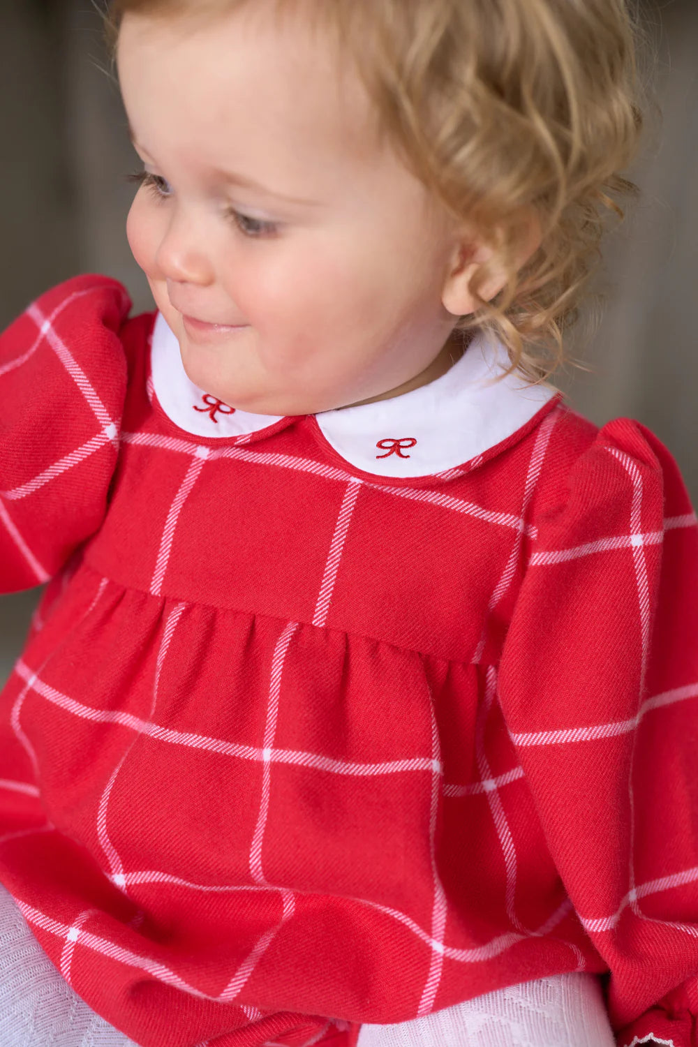 Long Sleeve Britt Bubble | Woodland Avenue Windowpane with Worth Avenue White & Richmond Red Bows