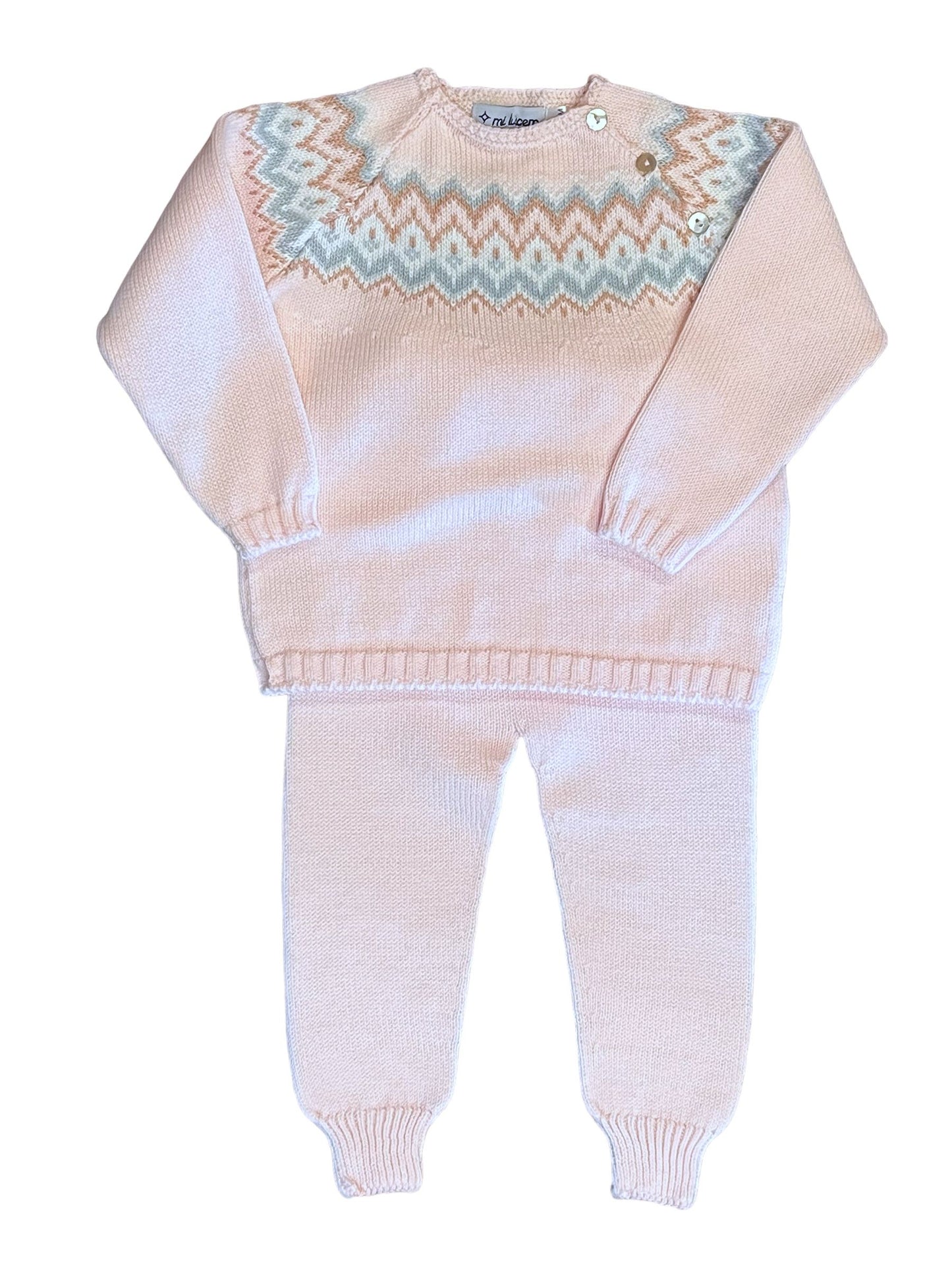 Fair Isle Herringbone Jogger Set | Pink