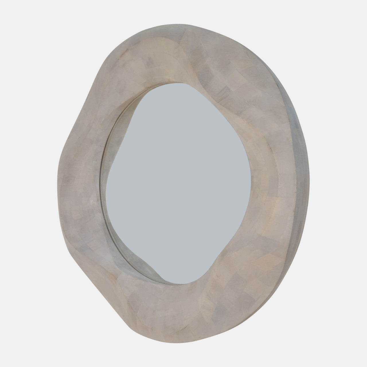 Textured Round Wood Whitewashed Mirror | 36"