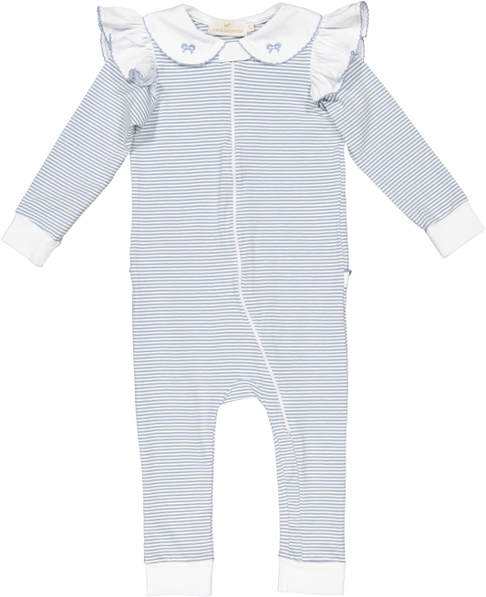 Elfes Striped Ruffle Baby Girl Pajama | Blue