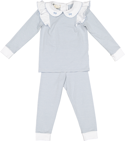 Elfes Striped Ruffle Pajama Set | Blue