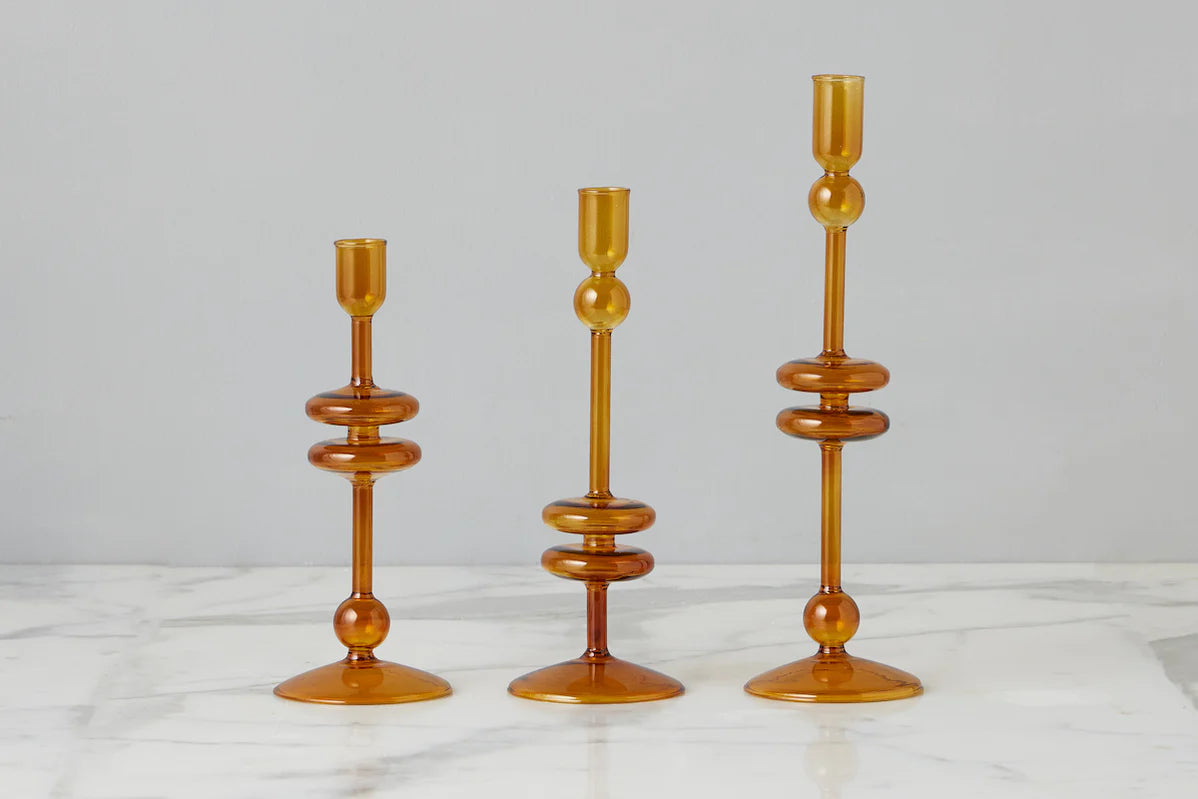 Amber Glass Candlestick | Small