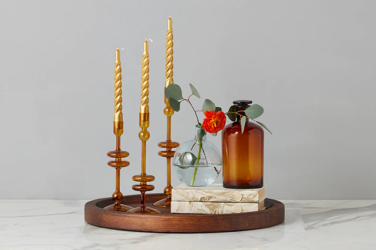 Amber Glass Candlestick | Small