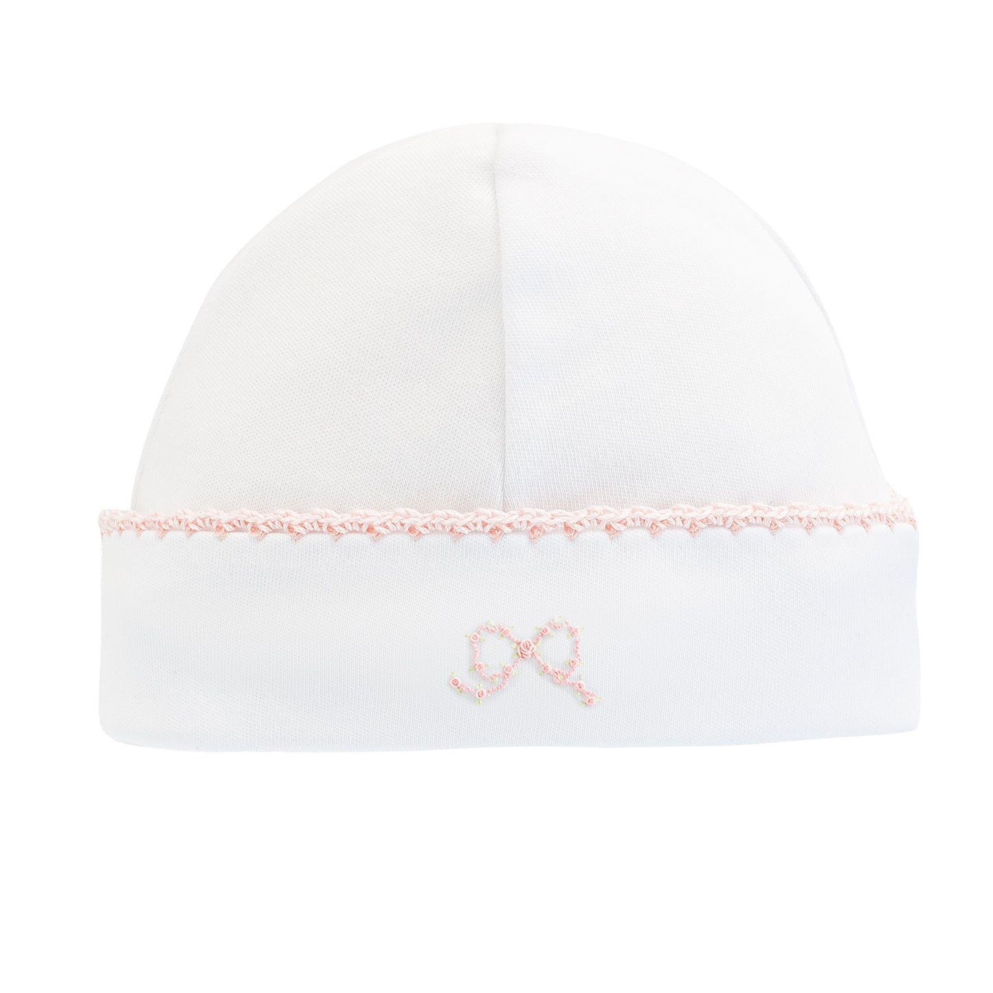 Pretty Bows Embroidered Hat w/ Crochet Trim | Pink