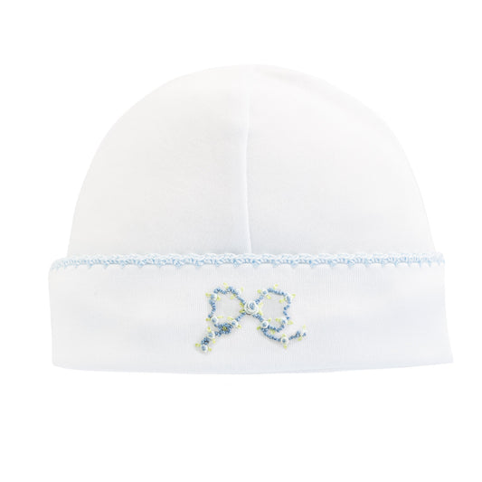 Pretty Bows Embroidered Hat  w/Crochet Trim | Blue