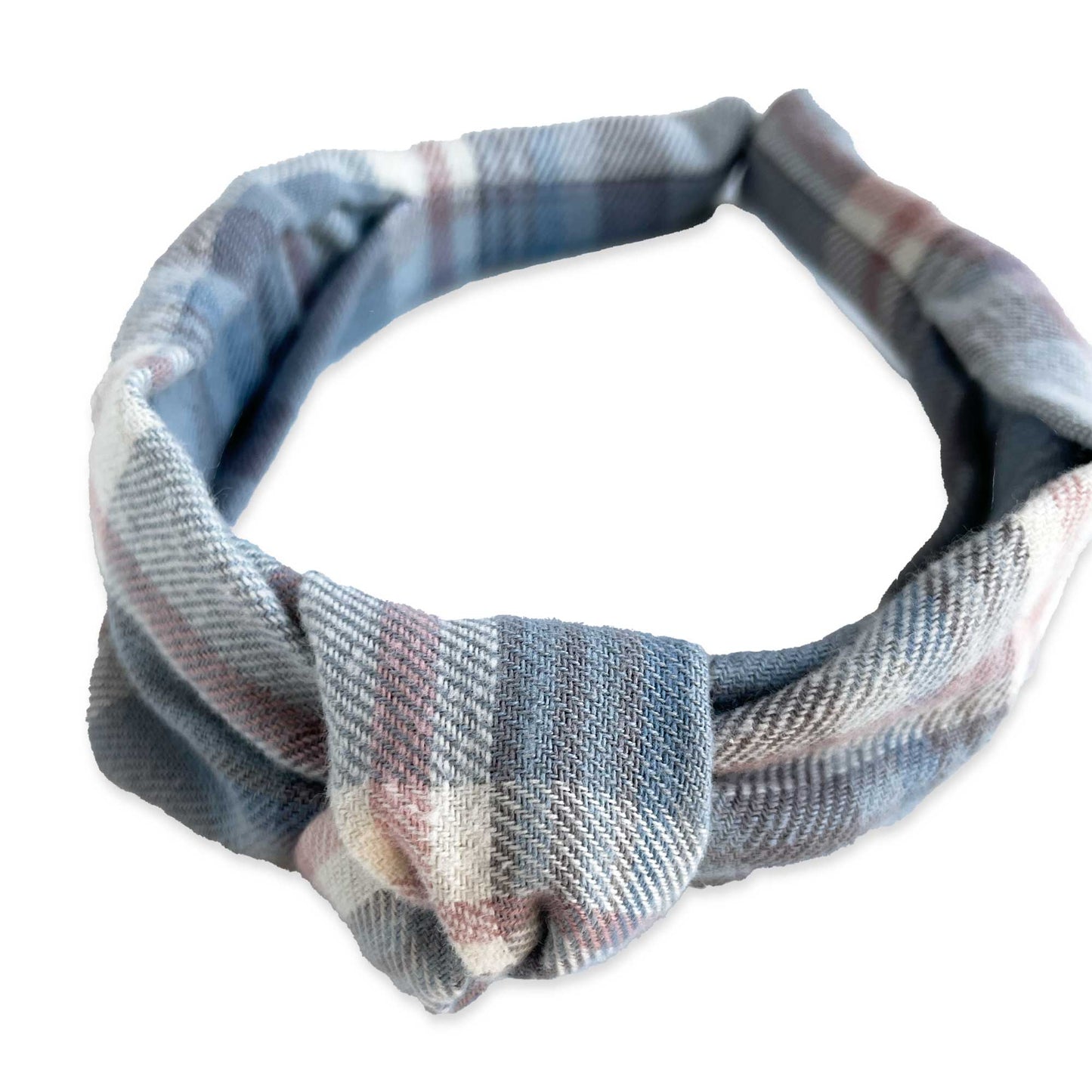 Tartan Knotted Headband | Baby Blue