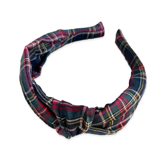 Tartan Knotted Headband | Navy Blue