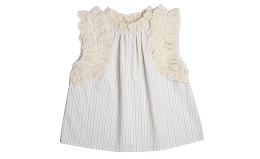 Fiona Blouse | Neutral Stripe w/Eyelet Trim