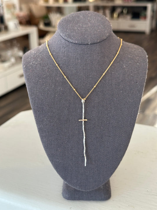 Elongated Cross Necklace | 18" Mixed Metal