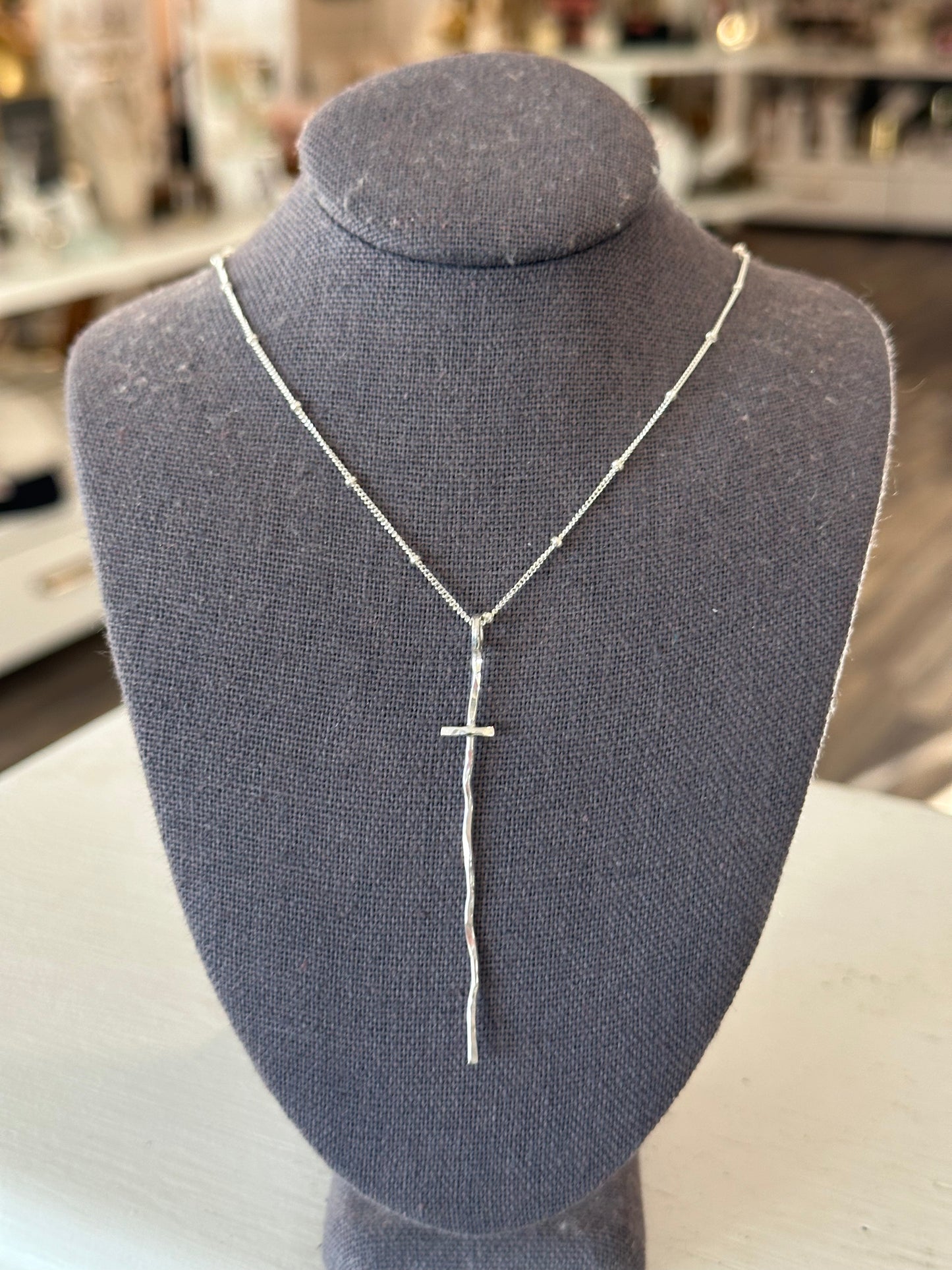 Elongated Cross Necklace | 18" Sterling Silver