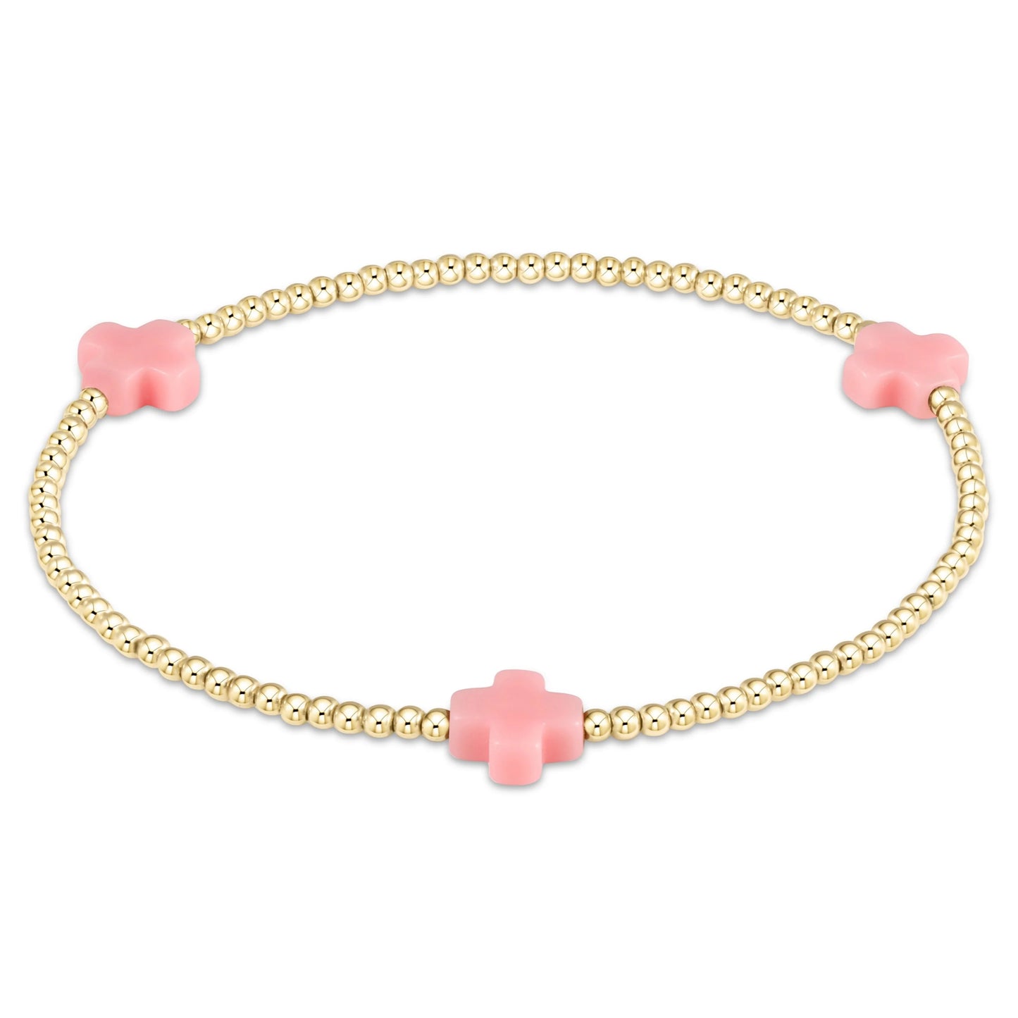 egirl signature cross small gold pattern 2mm bead bracelet | pink