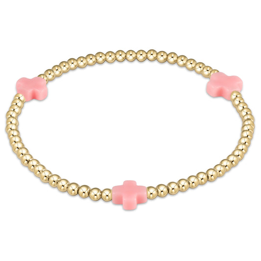 Signature Cross Gold Pattern 3mm Bead Bracelet | Pink