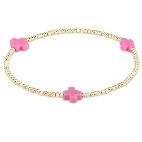 egirl signature cross small gold pattern 2mm bead bracelet | bright pink