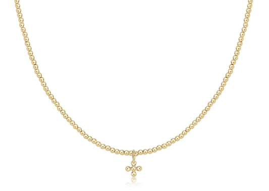 17" choker classic gold 2mm bead | classic beaded signature cross small gold charm