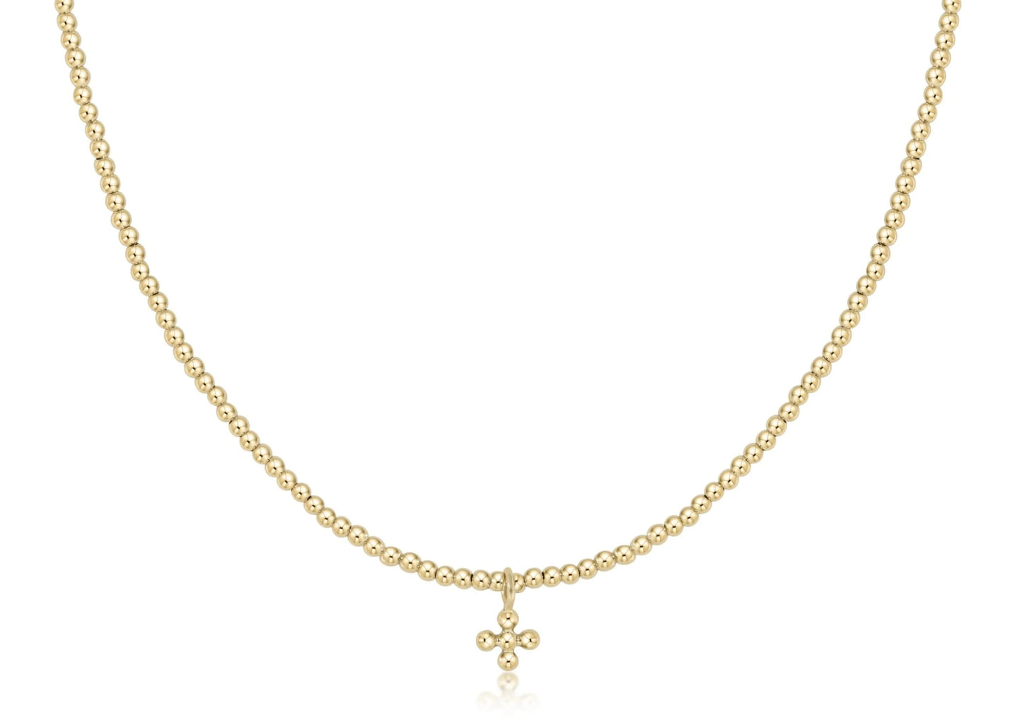 17" choker classic gold 2mm bead | classic beaded signature cross small gold charm