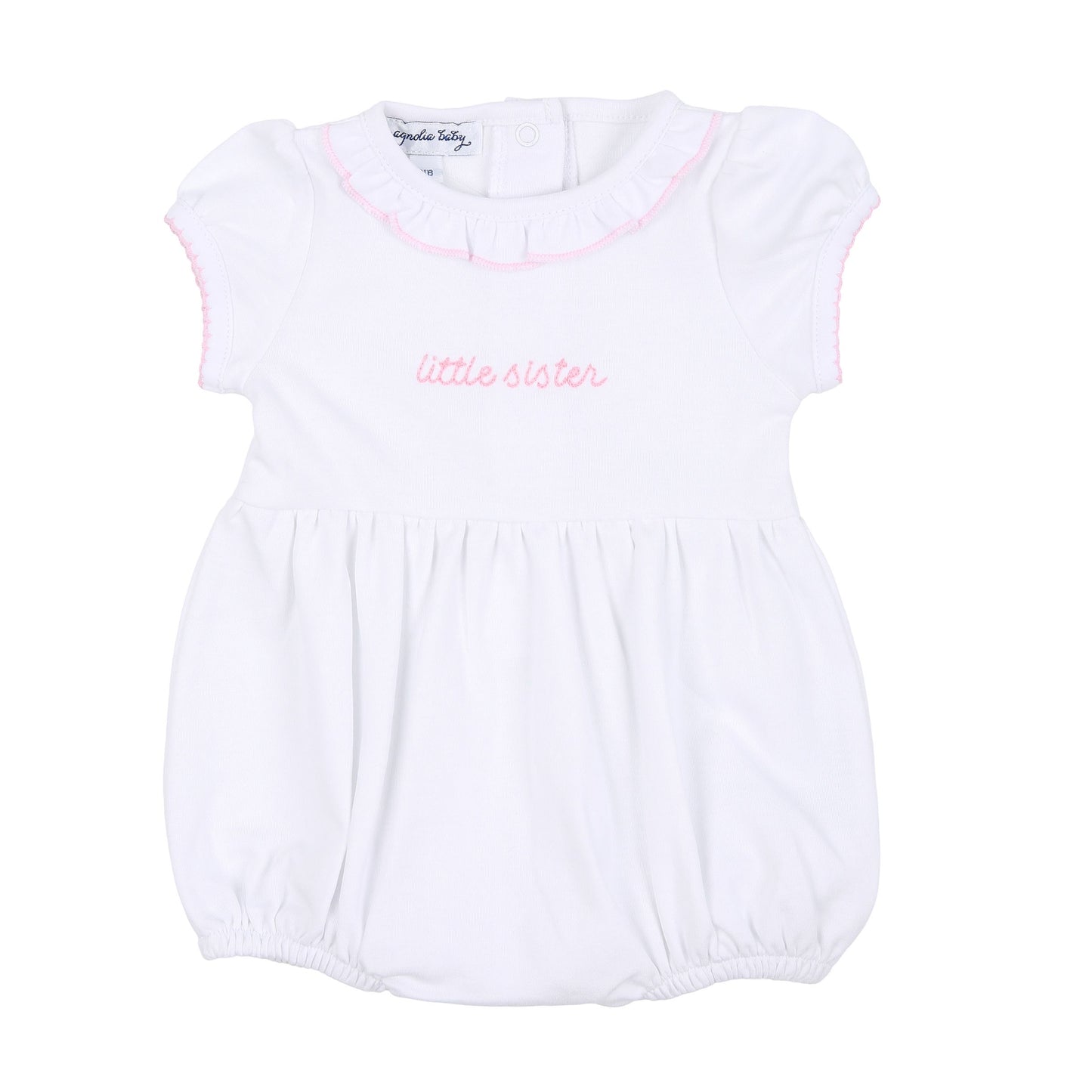 Little Sister Embroidered Girls Bubble - Pink