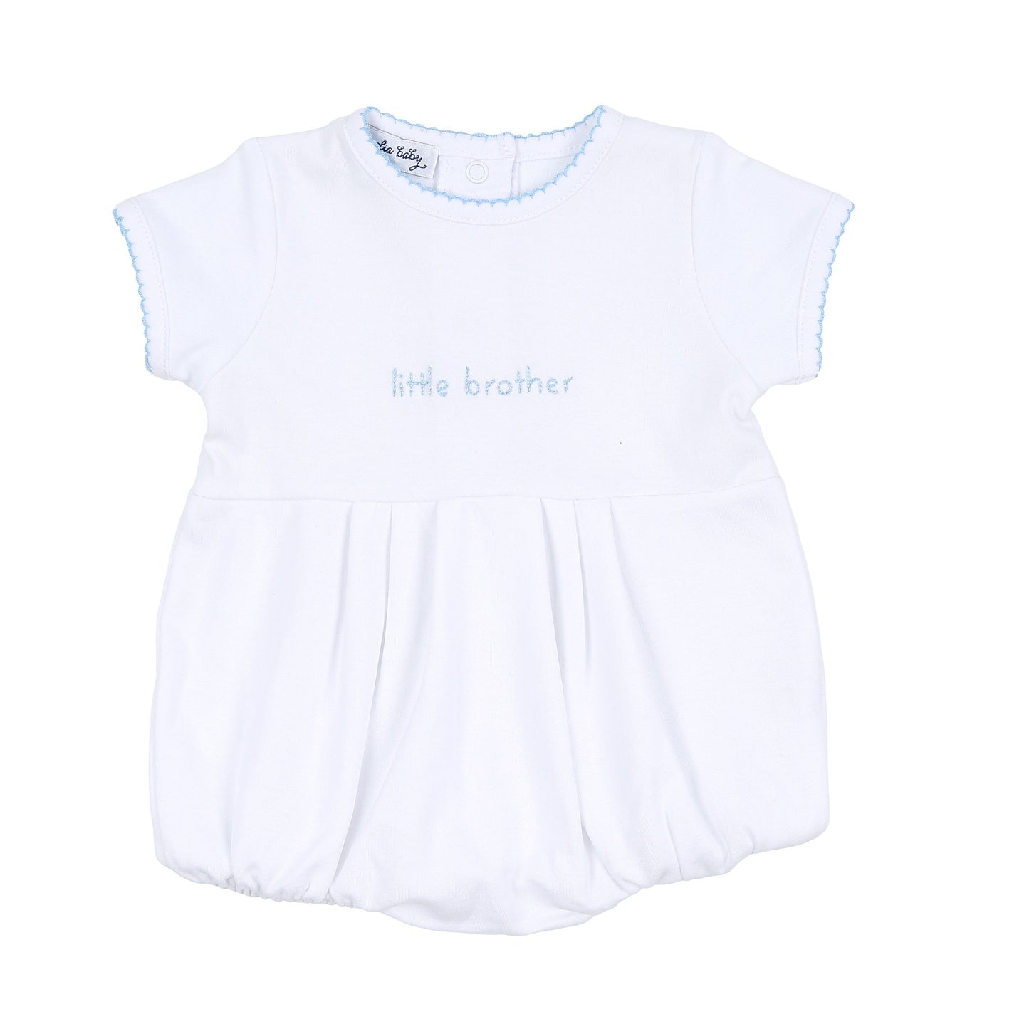 Little Brother Embroidered Boy Bubble - Light Blue