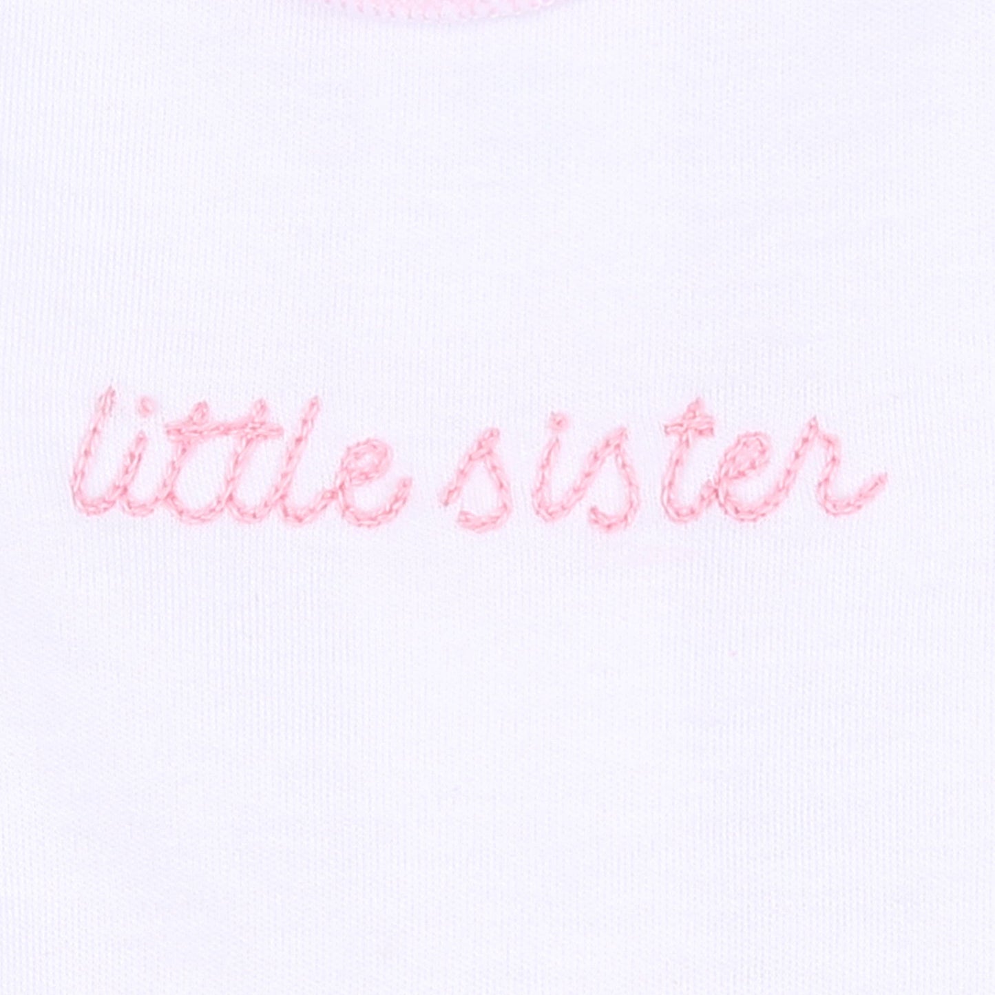 Little Sister Embroidered Footie - Pink