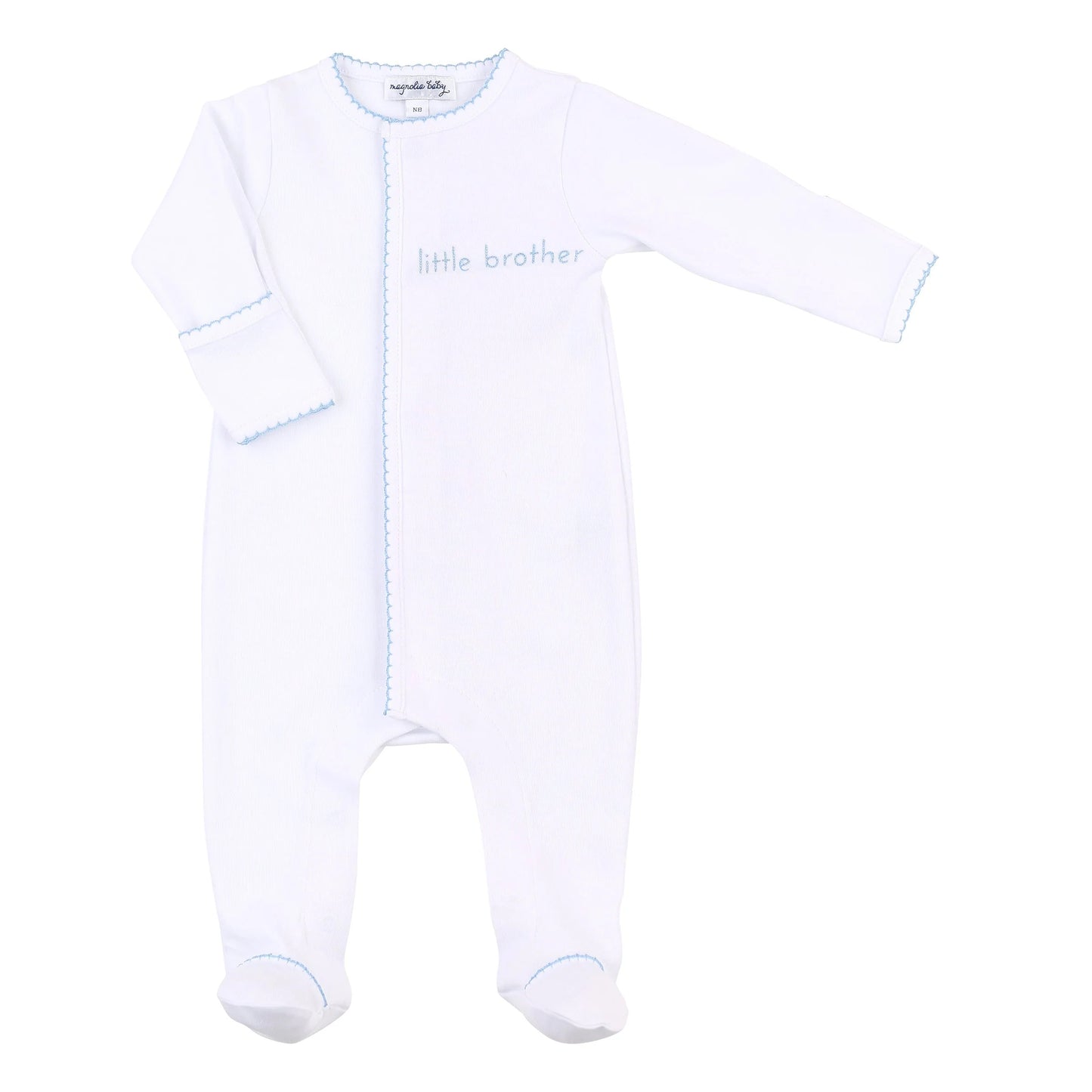 Little Brother Embroidered Footie - Light Blue