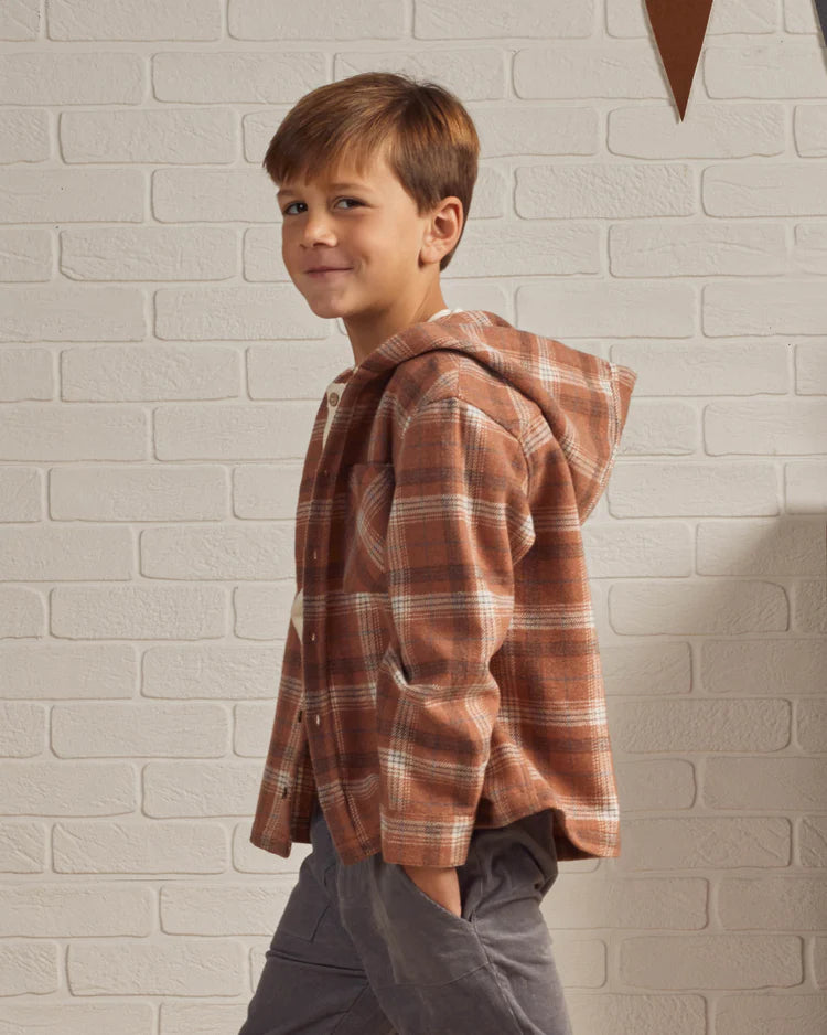 Hooded Overshirt | Brown Plaid