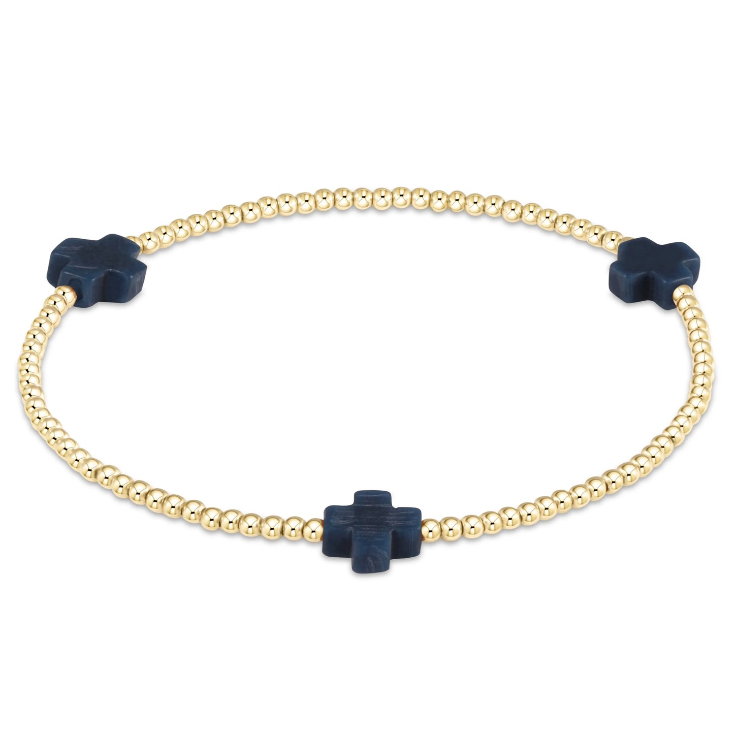 signature cross gold pattern 2mm bead bracelet | navy