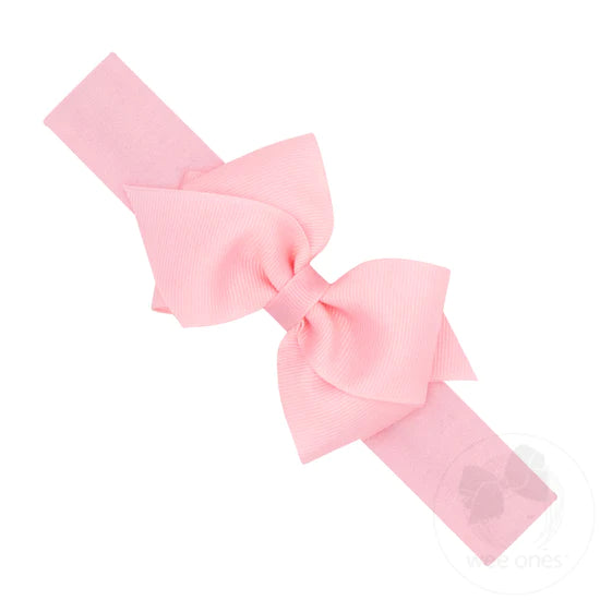 Extra Small Grosgrain Hair Bow on Cotton Jersey Baby Headband | Asst Colors