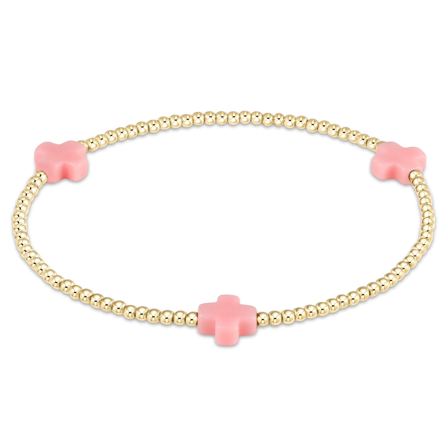 Signature Cross Gold Pattern 2mm Bead Bracelet | Pink