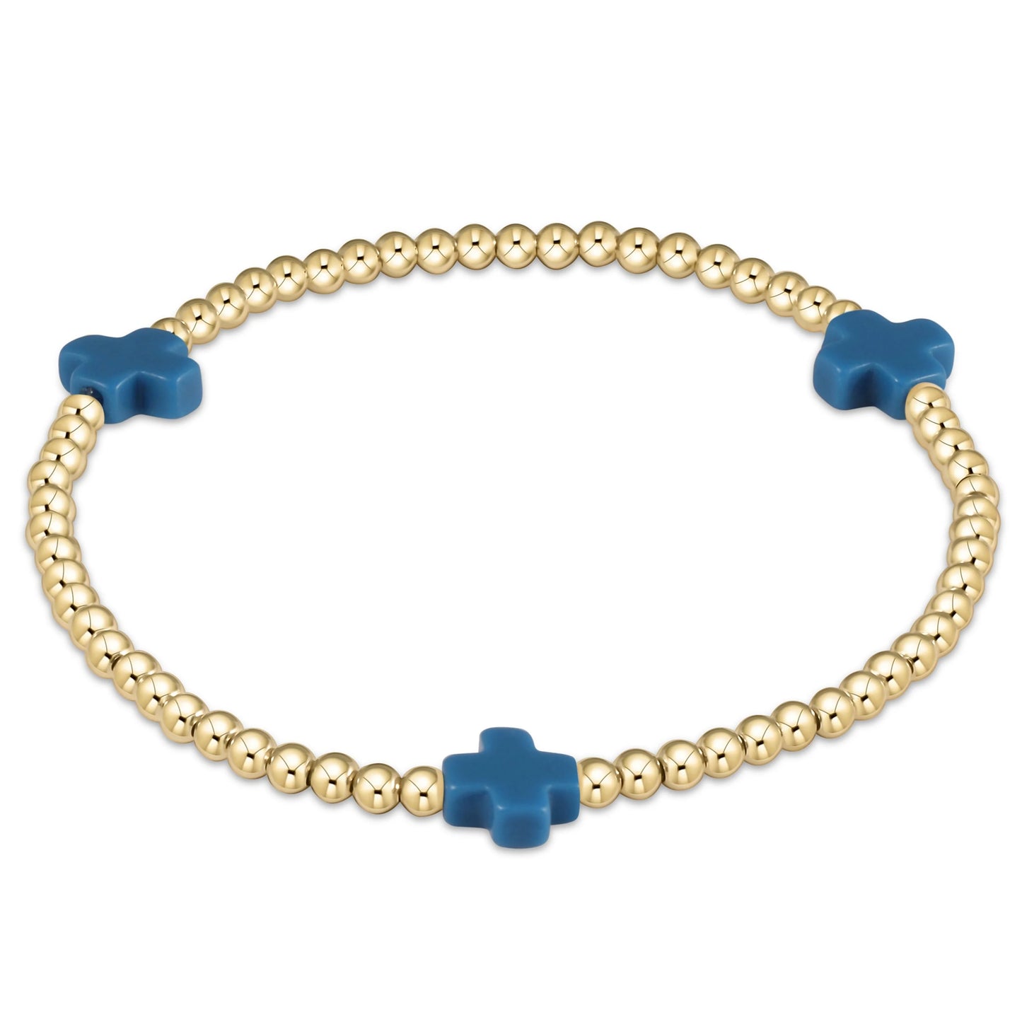 Signature Cross Gold Pattern 3mm Bead Bracelet | Cobalt