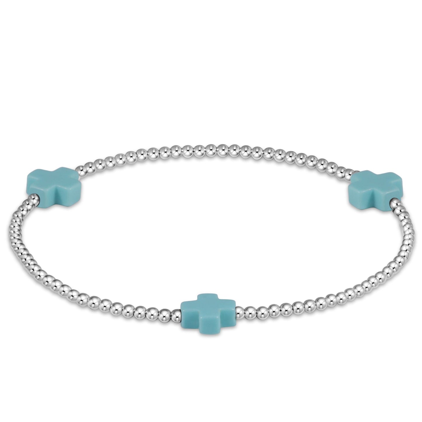 signature cross sterling pattern 3mm bead bracelet | turquoise